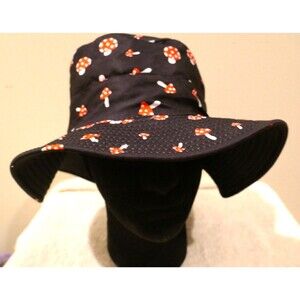Black Mushroom Bucket Hat Red Fly Agaric Mushrooms Unisex Reversible Sunhat